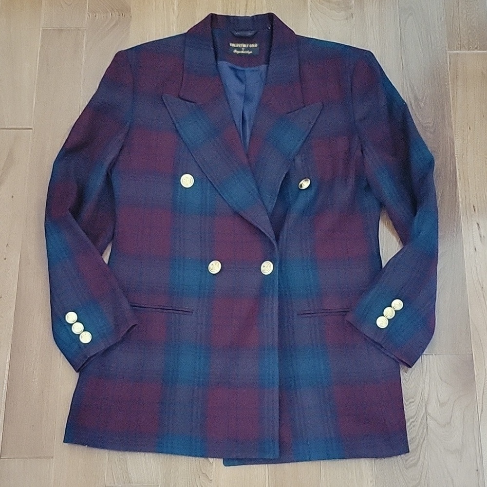 Women's Plaid Blazer - Blue and Purple